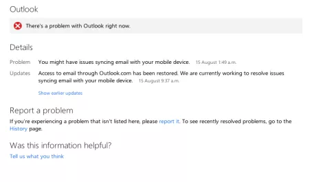 'There's a problem with Outlook right now'