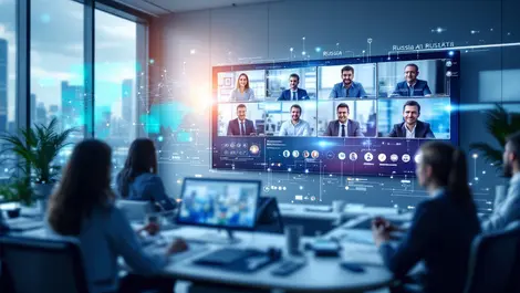 Modern office russian team video conference ai technology collaboration innovation