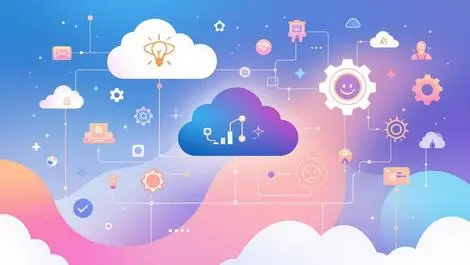 Abstract illustration cloud computing devops automation gears ai elements