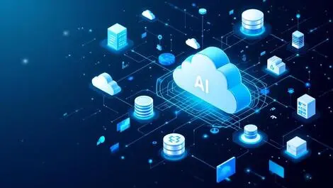 Abstract interconnected cloud icons data streams ai integration enterprise tech