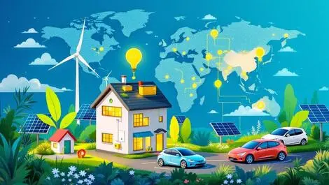 Illustration home battery systems electric vehicles renewable energy global