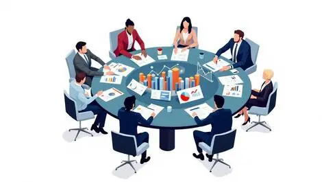Business meeting executives round table graphs data strategy collaboration