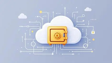 Stylized cloud shaped safe with abstract digital data streams secure ai