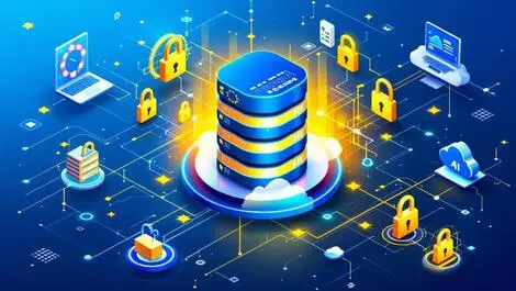 Secure data server european union flag colors ai network cloud onpremise