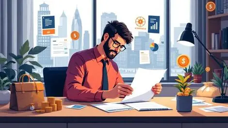 Australian small business owner reviewing financial documents budgeting