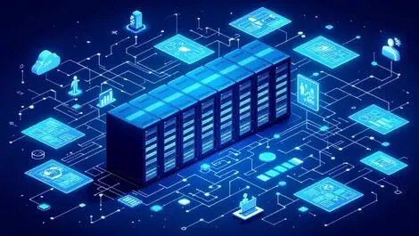 Large data centre rows server racks digital blueprints automation planning