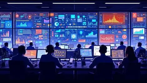 Modern security operations centre analysts monitoring digital security ai