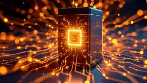 Modern desktop pc glowing cpu chip abstract data neural networks