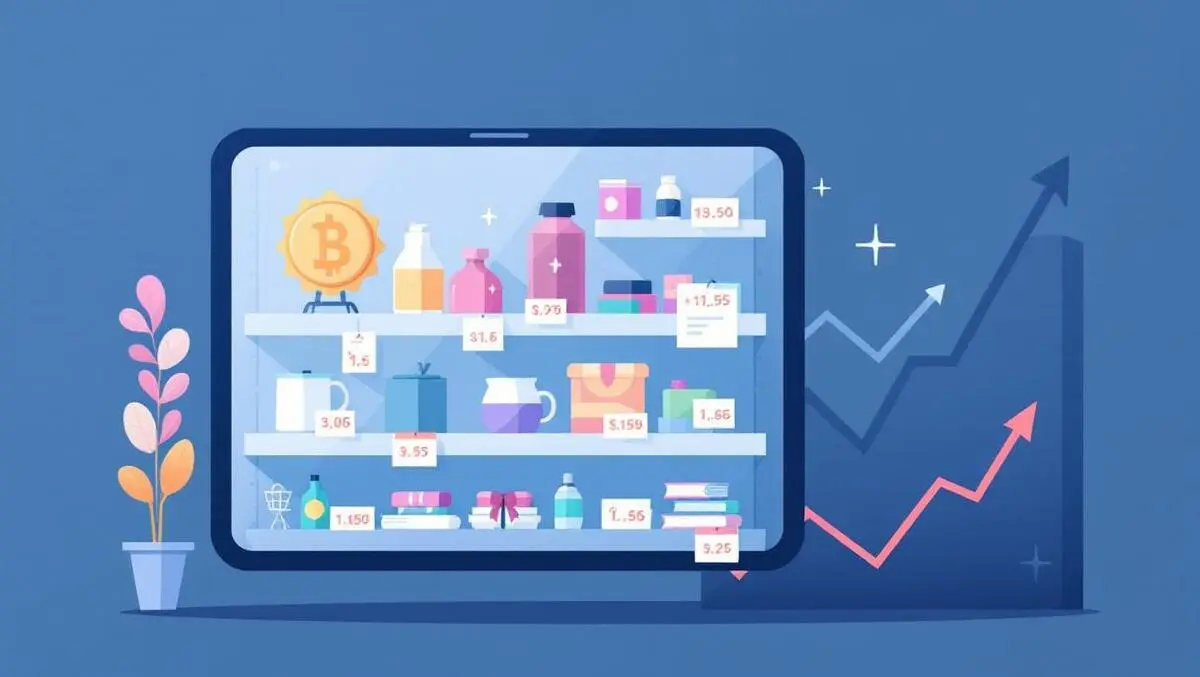 Digital shelf consumer products price tags upward trending arrows market optimization