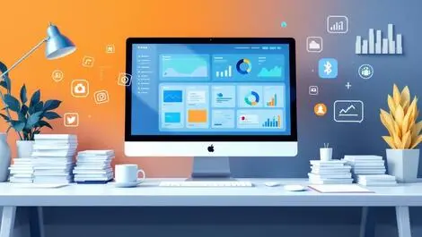 Modern dutch office workspace computer dashboard organized minimal icons