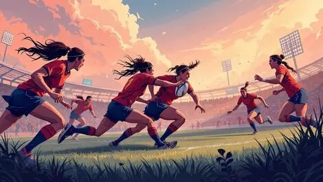 Fierce womens rugby match dynamic players tackling running field data insights