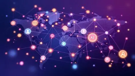 Digital network global connectivity ai integration europe africa maps nodes