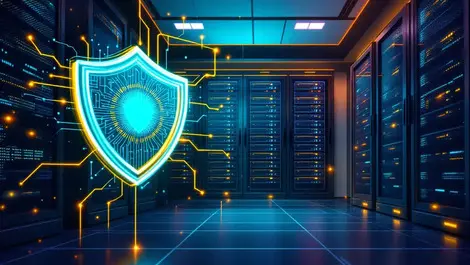 Secure data server room digital shield cybersecurity canada illustration