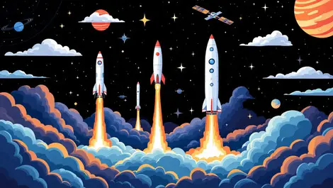 Rocket satellite launch australia india japan startups aerospace illustration