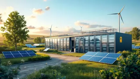 Modern data centers renewable energy servers solar panels uk countryside