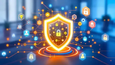 Secure digital shield protecting ai agents cybersecurity icons enterprise