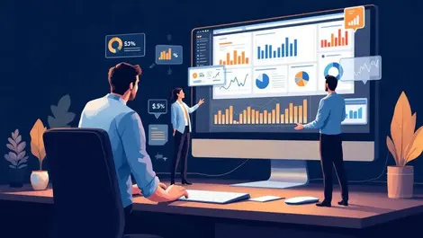 Business professionals analyzing charts managing software licenses cost control