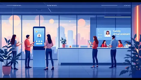 Modern australian office reception digital kiosk virtual assistant people interacting