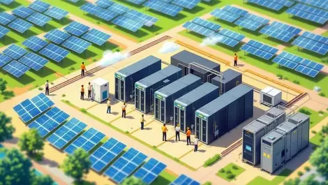 Modern data center ho chi minh city solar panels technicians cooling equipment