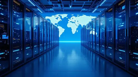 Photorealistic canadian data center rows servers global ai cloud