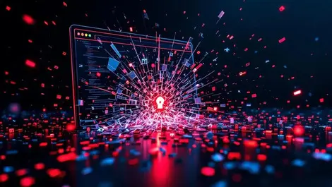 Cinematic browser shattered glass keys spilling leaked tokens