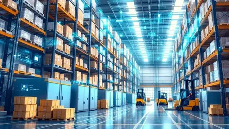 Modern cold storage warehouse robots autonomous forklifts energy