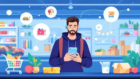 Unified retail restaurant journey shopper smartphone illustration