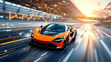 Mclaren hypercar on track with motion blur and data telemetry