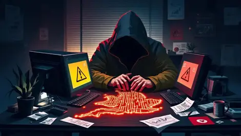 Uk nighttime office cyberattack circuit map hidden losses art