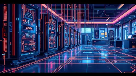Sleek quantum computing lab with interconnected processors setup